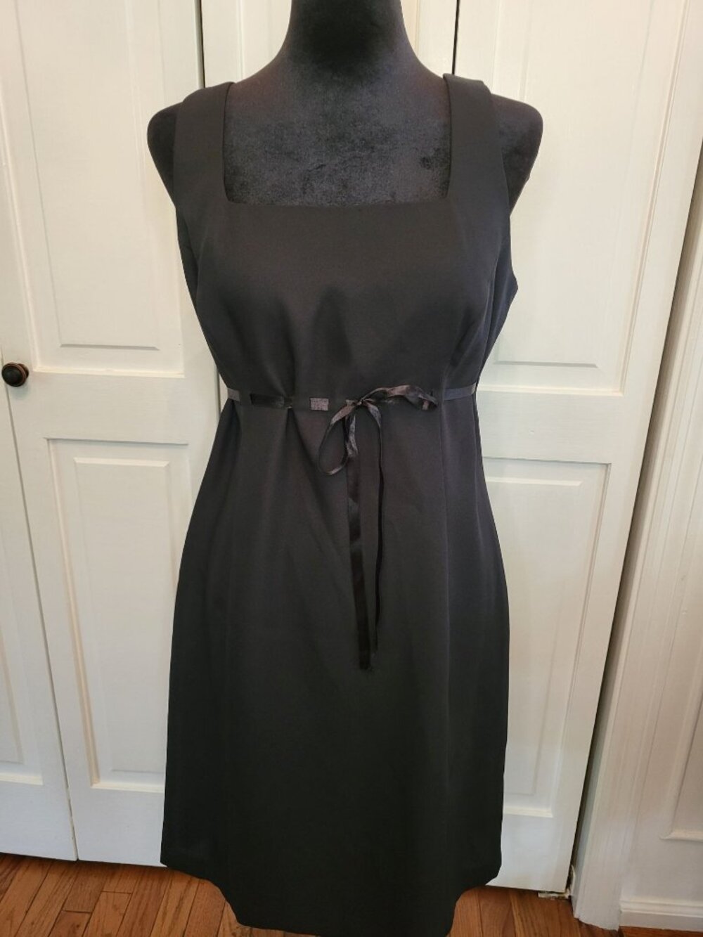 Vintage 90s John Roberts Black Tank Sheath Mini Dress Ribbon 10 LBD Cocktail